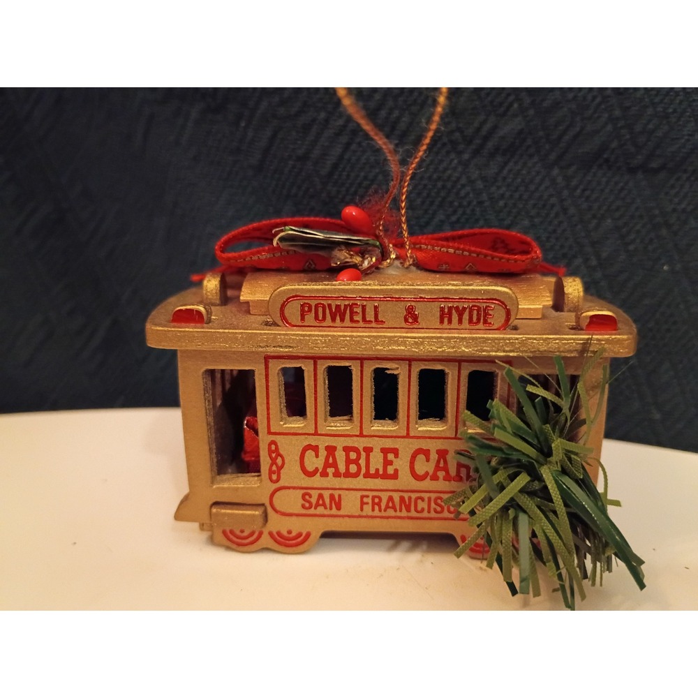 San Francisco Cable Car Christmas Ornament Powell & Hyde Gold Tone Souvenir
